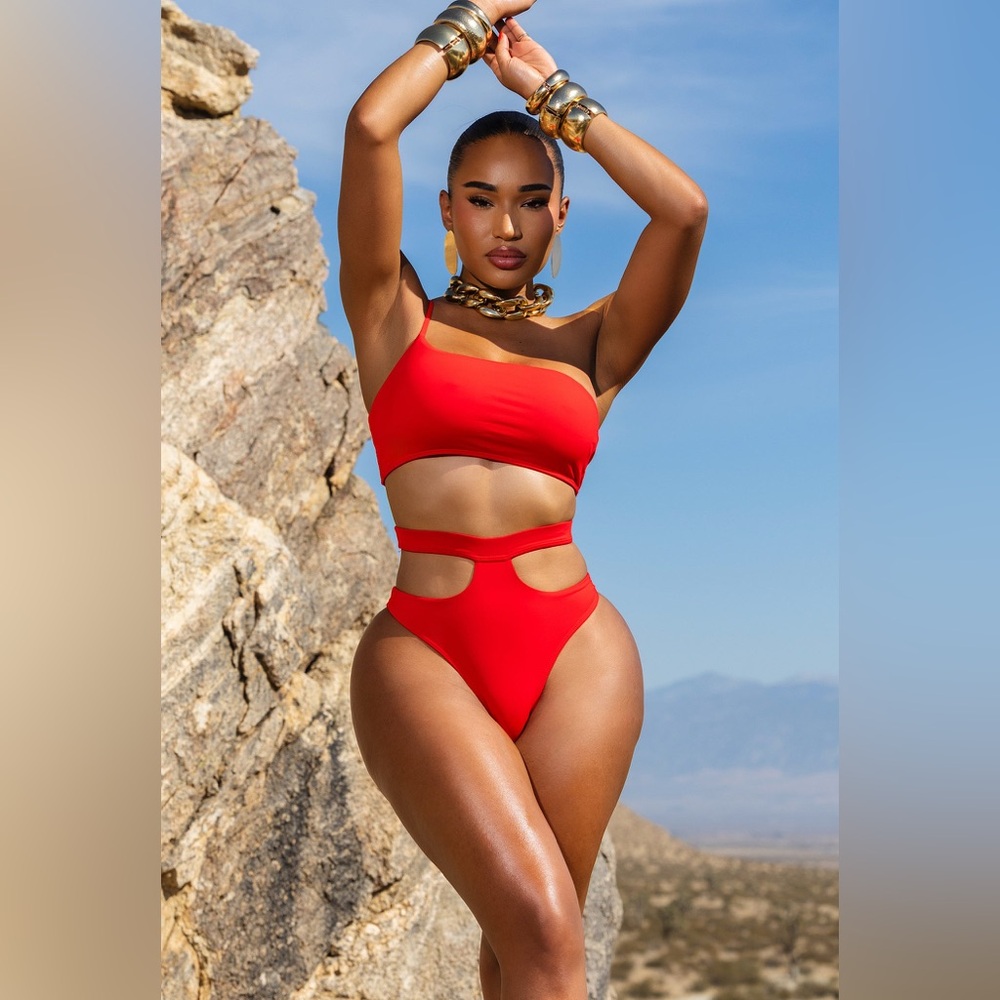 Vibrant Red Cut-Out Bikini Set